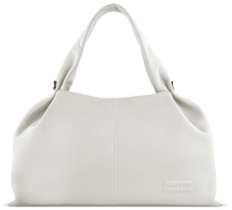 bugatti Elsa Schultertasche aus Rindleder, Damen-Handtasche mit Henkel & Schultergurt in weiß