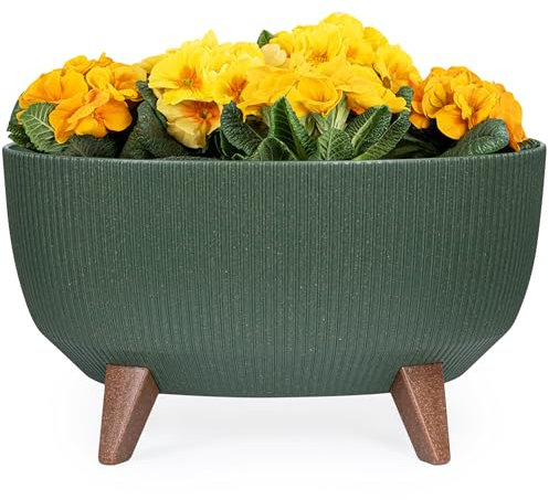 KONZEPT Maceta con patas – Maceta grande de plástico ovalada de 40 cm – Moderna y resistente a la intemperie, para interior y exterior, color verde