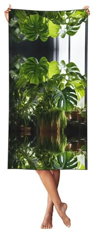 GUOLGP Monstera Deliciosa Strandtuch mit Bananenpalmendruck, bequem, übergroß, schnell trocknend, Handtuch für Erwachsene, für Reisen, Pool, Sommer