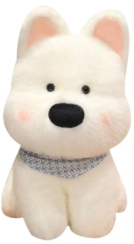 KUKUShining Westie Highland Terrier Hund Plüschtier, Weiches Kuscheltier Welpen Plüsch Spielzeug Mit Lätzchen Umarmungskissen Blush Stofftier Puppe(White,25cm/9.8in)