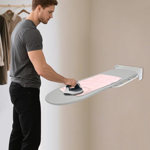 GIDRLL Klappbares Bügelbrett Klein Wandmontage Bügelbrett Schrank, 180° Drehbar Ironing Board Kohlenstoffstahl Platzsparende Bügeltisch Für Dampfbügelstation, 93 * 31,5 * 14 cm (Grau)