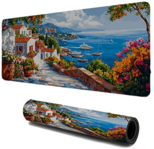 Tapis de Souris, Tapis de Souris Gamer 800x300, Haute Précision et Vitesse sous Main Bureau, Base en Caoutchouc Antidérapant, Accessoire Bureau pour Ordinateur Portable PC (Paysage par la mer) I-118