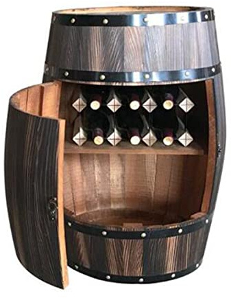 Eiche Weinschrank mit offener Tür, rustikales Massivholz Bierfass Dekor, Ausstellungsregale, Holz Weinfass, Weinkeller Dekofass Weinkeller Holzdekor