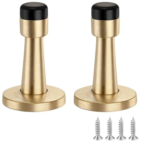 2 Pcs Wall Mounted Door Stops with 4 Screws, Door Stoppers for Skirtings, Gold Door Stop, Protect Doors and Walls from Damage, Reduce Noise, Used to Hotel Offices and Other Places