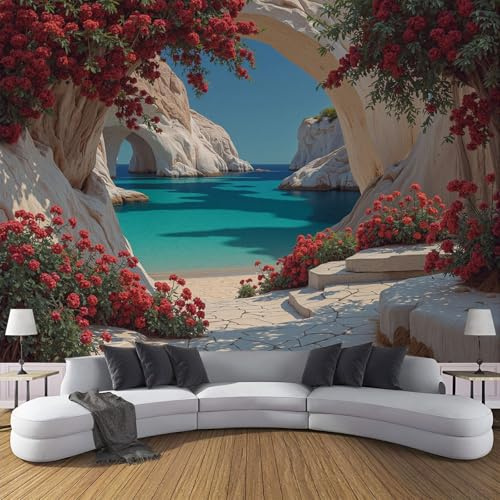 Fototapete 3D Effekt Griechenland Felsen Tapete Natürlicher Bogen Tapeten Vliestapete Modern Wandtapete Wohnzimmer Wanddeko Motivtapeten 200×140cm(W×H)