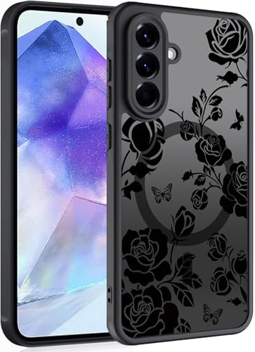 JMDZDL Coque Magnétique pour Samsung Galaxy A55, Translucide Mat Etui pour Samsung A55 5G Aesthetic Motif Rose Filles Dessin Case TPU + PC Rigide Antichoc Housse