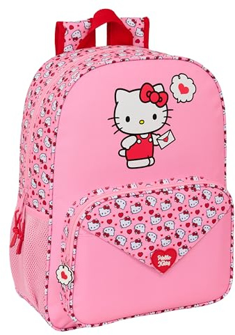 HELLO KITTY Schulrucksack für Kinder, Kinderrucksack, anpassbar an Kinderwagen, ideal für Kinder im Schulalter, bequem und vielseitig, Qualität und Widerstandsfähigkeit, 33 x 14 x 42 cm