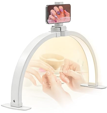 Refein 23 Half Moon Nail Desk Lamp with Phone Holder Foldable Arch Light | Professional Beauty Salon Lighting for Manicure, Lash Extensions & Tattoo - 3 Color Modes & 10 Brightness Adjustable