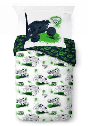 Jay Franco Kids Feld Monster Jam Bettwäsche-Set – Superweiche Bettwäsche mit Kissenbezug, NUR BEZUG, Bettdecke Nicht enthalten, weiß, 2-teilig, Einzelbett