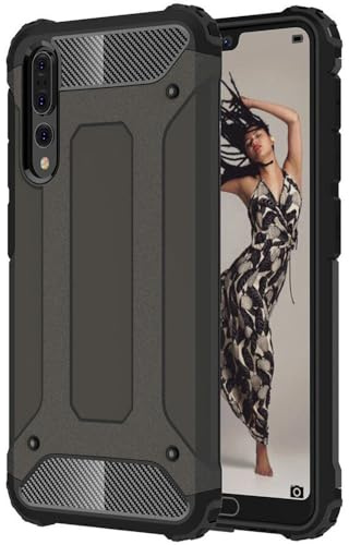 Techsuit für Huawei P20 Pro Hülle mit Militärstandard Schutz, Stoßfest, Aufprallsicher, Erhöhte Kanten, Kameraschutz, Kratzfest, Hybrid Armor Series, PC TPU Hybrid, Schwarz
