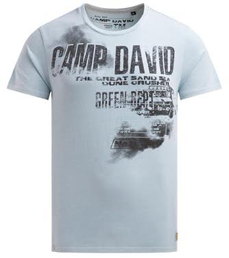 Camp David Herren T-Shirt mit Photo- und Rubber-Print Silver Blue, XXL