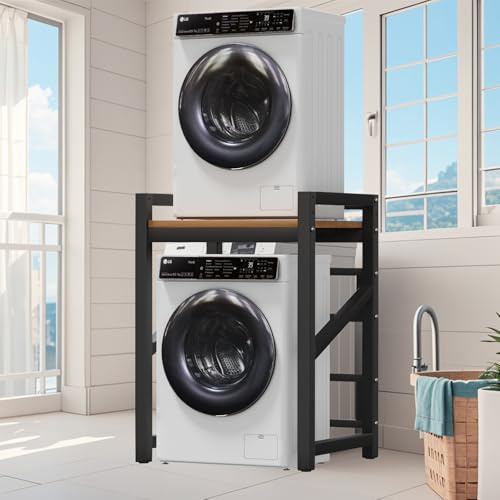 Waschmaschine Trockner Schrank, Waschmaschinen Regal mit Trennwand, Tragfähigkeit 380 kg, Platzsparendes, Höhenverstellbar, für Badezimmer Küche Waschküche, 73 x63x105cm