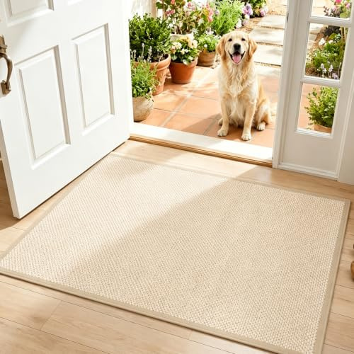 ZORVENIX Indoor Door Mat 43x76cm, Non-Slip Rubber Backing Doormat, Washable Dirt Trapper Double Mat for Entrance, Patio, Pets, Beige