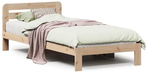 QJBSAVVA Massivholzbett 90x200 cm Kiefernholz Bettgestell mit Lattenrost Einzelbett Holz für Schlafzimmer Jugendzimmer Natur