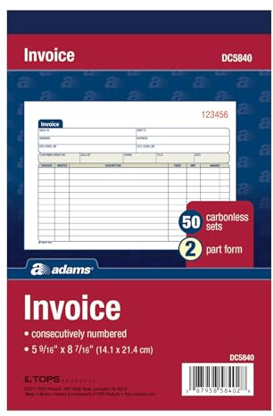 Adams Invoice Book, 2-Part, Carbonless, 5-9/16 x 8-7/16 Inches, 50 Sets per Book (DC5840)