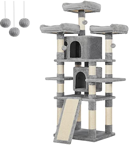 Feandrea 160 cm großer Katzenbaum für große Katzen, mit gemütlichen Sitzstangen, stabil, hellgrau, UPCT18W