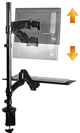 RICOO Monitorhalterung mit Tastatur Ablage Monitor Halterung Tisch Workstation für 13-27 Zoll VESA Tischhalterung TS1211 Monitorarm Bildschirmhalterung Bildschirm Halter Arme für Computermonitore