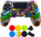 9CDeer 1 x Silicona Transferir Impresión Protector Cubrir Piel + 6 Apretones de Pulgar y Tapones a Prueba de Polvo para PS4/Slim/Pro Calaveras de Dibujos Animados