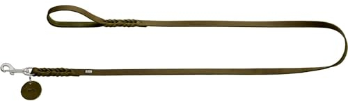 HUNTER Hundeführleine SOLID EDUCATION, Farbe: oliv, Leder, geflochten, robust, weich, Handschlaufe, Größe: 16/200