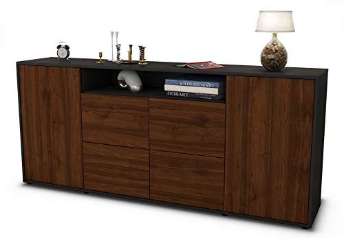 Stil.Zeit Sideboard Ephenia, Korpus anthrazit matt, Front Holz-Design Walnuss (180x79x35cm) Push-to-Open Technik
