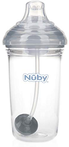 Nuby Tritan - Taza de entrenamiento antiderrames con boquilla de silicona y pajita pesada de 360 grados con cubierta higiénica