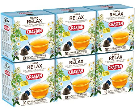 Crastan Capsule Compatibili Dolce Gusto - Tisana Relax Confezione da 6 astucci contenenti 10 capsule - Totale 60 capsule