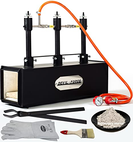 DEVIL-FORGE Fragua de gas DFPROF3 Horno de Forja, 3 Quemadores DFP (240.000 BTU) usas 1, 2 o 3, Válvula de bola de gas, Estrangulador de aire, Fabricación de cuchillos, Herrero, Herrador, 1370°C