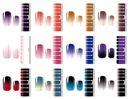12 Sets 192 Pieces Gradient Nail Art Tips Stickers Nails Polish Strips for Women Girls Long Lasting