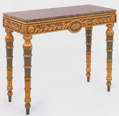 Casa Padrino Luxus Barock Konsole Grau/Antik Gold/Braun - Handgefertigter Massivholz Konsolentisch mit edlen Verzierungen und Marmorplatte - Barock Möbel