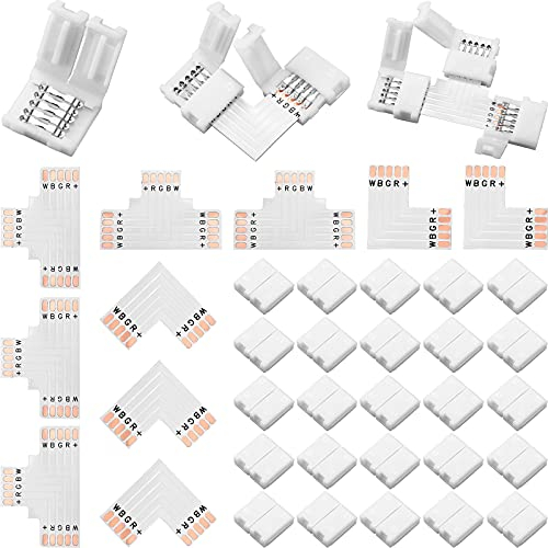 35 Pièces Connecteur de Bande LED 5 Broches 10 mm Sans Soudure - Adaptateur en Forme L et T pour Lumières 5050 3528 - Connexions