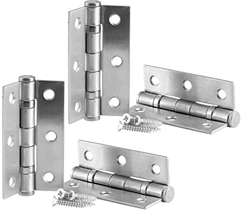IRONZONE® 2 Pairs of 3 (75mm) Steel Ball Bearing Door Hinges in Satin Stainless Steel Finish for Internal use in Residential and Commercial Building Projects. (2 Pairs 4 Hinges in Total)
