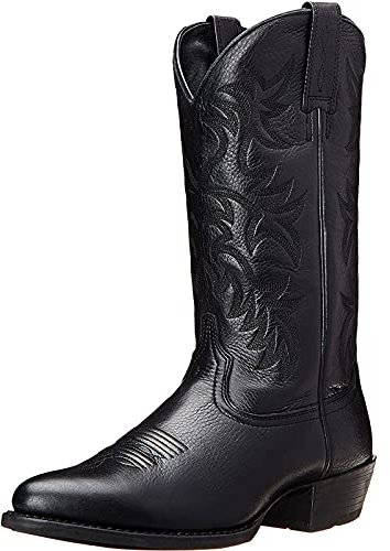 GDAFF Stivali da Cowboy da Uomo Autunno Inverno Vintage Ricamo Stivali a metà Polpaccio All'aperto a Punta Pelle PU