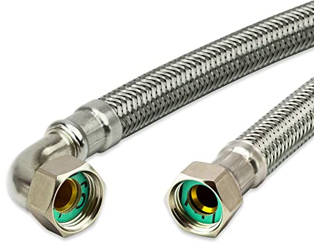 Flexschlauch Edelstahl - Panzerschlauch Anschlussschlauch für Sanitär, Heizung, WC, Solar, Hauswasserwerk - Made in Germany (1/2 Bogen x 1/2 ÜM - 60 cm, DN13)