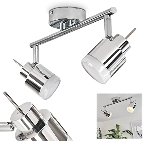 LED Deckenleuchte Morges aus Metall/Kunststoff in Chromfarben, Deckenlampe 2-flammig m. verstellbaren Leuchtenköpfen, 2 x LED 4 Watt, 660 Lumen (insg.), 3000 Kelvin, IP 44, ideal für das Badezimmer