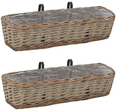 Ksodgun Jardinière de Balcon 2 pcs Osier avec Doublure en PE 60 cm Bac de Stockage Boîte
