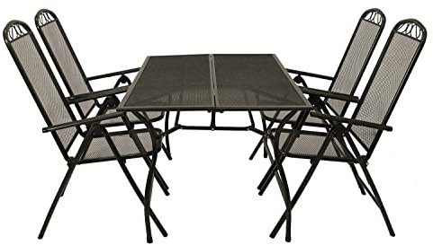 Freital Handels GmbH Garnitur 5-teilig (4 Klappsessel 1 Tisch) aus Streckmetall Anthrazit Garten Neu
