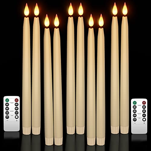 Yme 10pcs LED Ivory Tapered Candles with Remote and Timer, Plastic Warm White Window Lights Battery Operated for Candlesticks Wedding Halloween Christmas Decorations