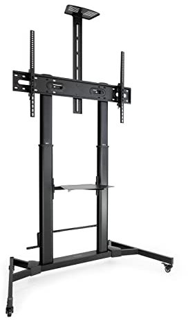 TOOQ FS20400HM-B – Bodenständer mit „Zeus“-Rädern, mit Höhenverstellung mit Kurbel, für Bildschirme 60-100, Schwarz