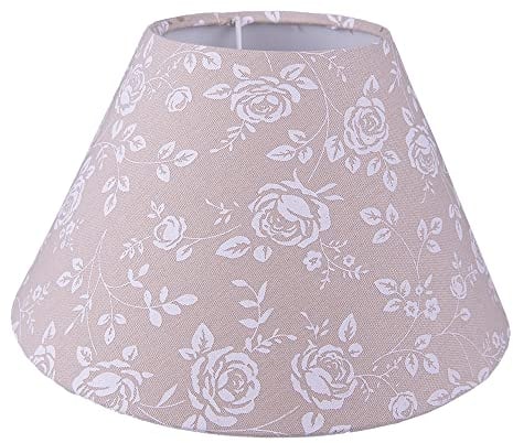 Clayre & Eef Lampenschirm Ø 23x15 cm Beige Weiß Baumwolle Blumen Stofflampenschirm