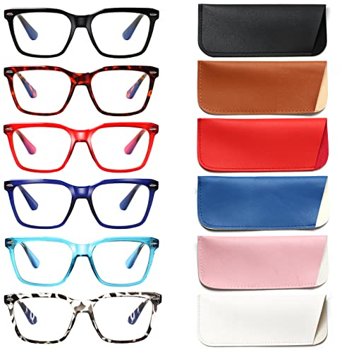 COJWIS 6 Pack Lesebrille Damen Herren Blaulichtfilter Brille Anti-Müdigkeit Computerbrille Gaming Schutzbrille und Großer Rahmen Lesehilfe (6 Farbe Mischen, 1.25, multiplier_x)
