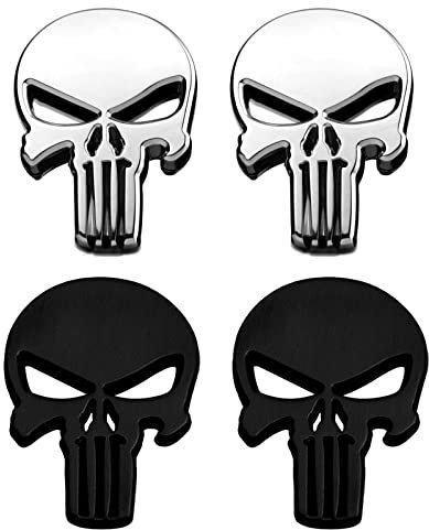 Gsyamh 4 Stück Autoaufkleber Punisher Skull - Schwarz, Vinyl, Zink, Benutzerdefiniert, Front, Auto, Motorrad, Autozubehör, Sticker
