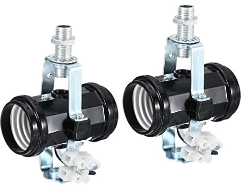 sourcing map E27 Double Base Bulb Socket M10 Thread Lamp Holder 2 Light Socket with Bracket Light Fixture Wire for DIY Lamp Accessories Ceiling Lamp Pack of 2