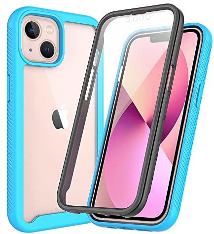 iPhone 12 Mini Case with Built-in Screen Protector, 360 Full Body Protective Cover Heavy Duty Anti-Scratch Shockproof Slim Silicone Bumper Clear Phone Case for iPhone 12 Mini 5.4, Light Blue