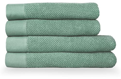 furn. Textured 4 Piece Bath Towel/Bath Sheet Bale, Cotton, Smoke Green
