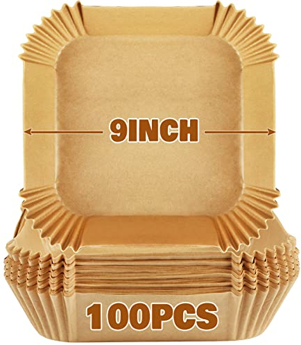 YQL 100PCS Parchment Paper for Air Fryer 5L - 7.5L, 7.9inch Air Fryer Liners Square, Non Stick Airfryer Liners Disposable, Airfryer Sheets Compatible with Tefal/COSORI/Ninja ON400UK/AF180UK/Philips