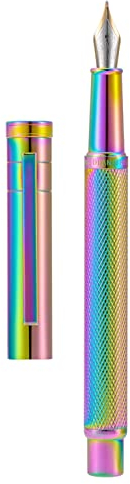 Hongdian Füllfederhalter mit langer Feder und Spitze aus Iridium, Set im klassisches Design mit Konverter und Metalletui, Regenbogenfarben (Rainbow Forest)