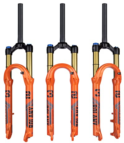 BOLANY 27.5/29Zoll MTB Luftgabel, 120mm Federweg Fahrrad-Federgabel 28.6mm (1-1/8inch) 220mm Gewindefreier gerader Gabelschaft 9x100mm QR Scheibenbremsversion