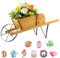 COSTWAY Wooden Wagon Planter, Wheelbarrow Flower Pot Stand with 9 Magnetic Accessories, Long Handle and Wheel, Wood Decorative Flower Cart for Indoor Outdoor (Natural)
