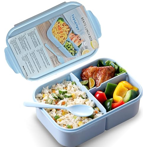 Topspitgo Porta Pranzo,Lunch Box Ermetico,Con Posate Cucchiaio,Porta Pranzo da Ufficio per Microonde,Portapranzo,Bento Box con 3 Scomparti,Contenitori Cibo per Adulti