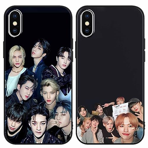 nurkorki [2 Stück Stray Kids Handyhülle für iPhone X XS Hülle 5,8, Kpop Start für Mädchen Frauen Silikon TPU Stoßfest Case Design Muster with Schutzhülle für Skz Fans für iPhone XS Hüllen,02